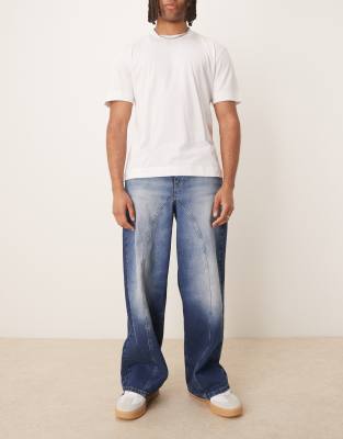 ASOS DESIGN - Super-posede mørkeblå jeans med kontrastsømme - view 1