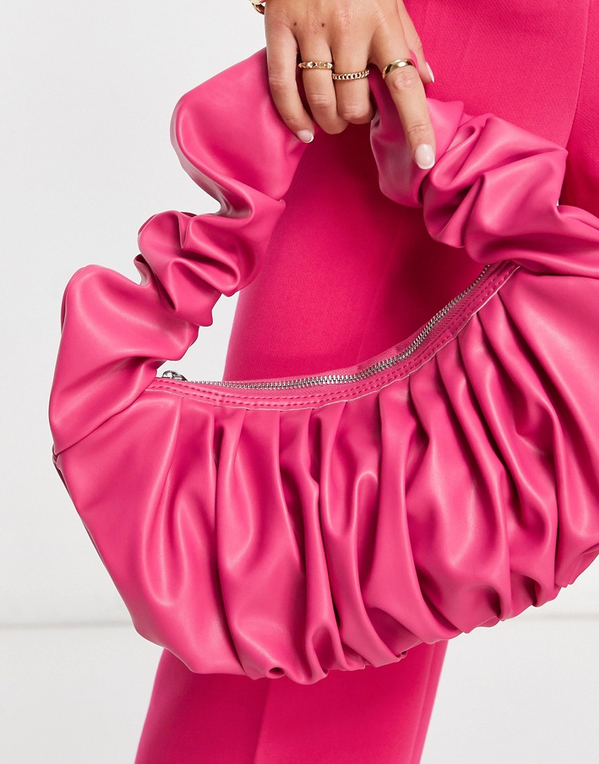 Asos Design Super Ruched Shoulder Bag In Hot Pink