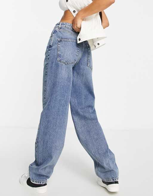 ASOS DESIGN - Super ruimvallende mom jeans van premium hennepmix in middenblauw, 2 van 4