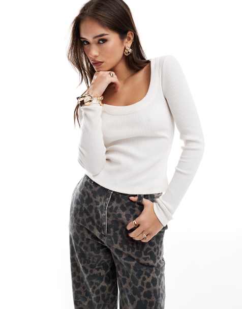 ASOS DESIGN super scoop compact rib top in cream - view 1