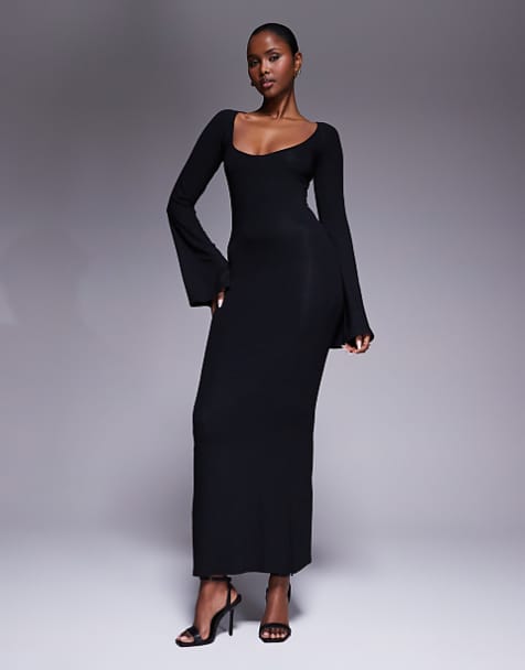 asos black long sleeve dress Fallen Shoulder Layered Midi in Blue The ASOS DESIGN square neck long sleeve slinky maxi dress in black offers a chic and versatile addition to your winter wardrobe ASOS DESIGN lace and pleat