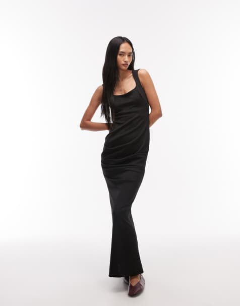 ASOS DESIGN super scoop neck cami style sculpted maxi dress in black scuba-style fabric - view 1