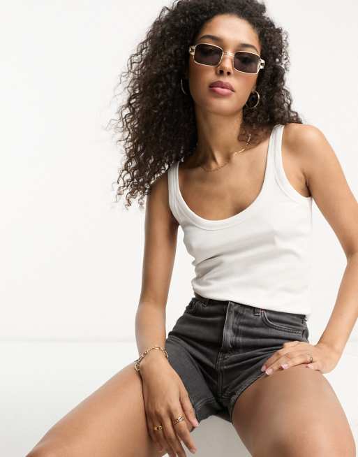 ASOS DESIGN super scoop singlet in rib in white