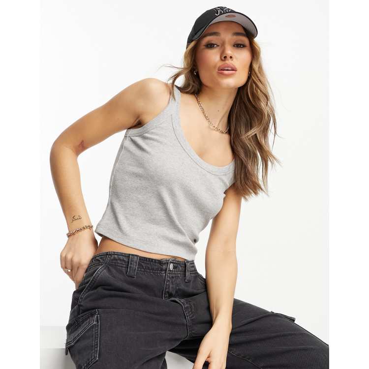 ASOS DESIGN super scoop tank top in rib in gray heather