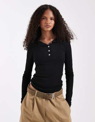 Asos Design Super Sheer Henley Top In Black