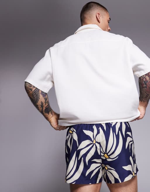 ASOS DESIGN super short length swim shorts in navy daisy print, 4 of 4