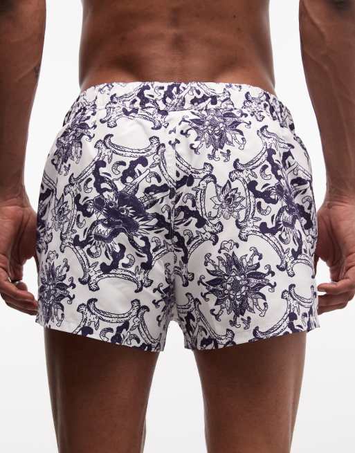 ASOS DESIGN super short length swim shorts in white dragon print, 5 of 5
