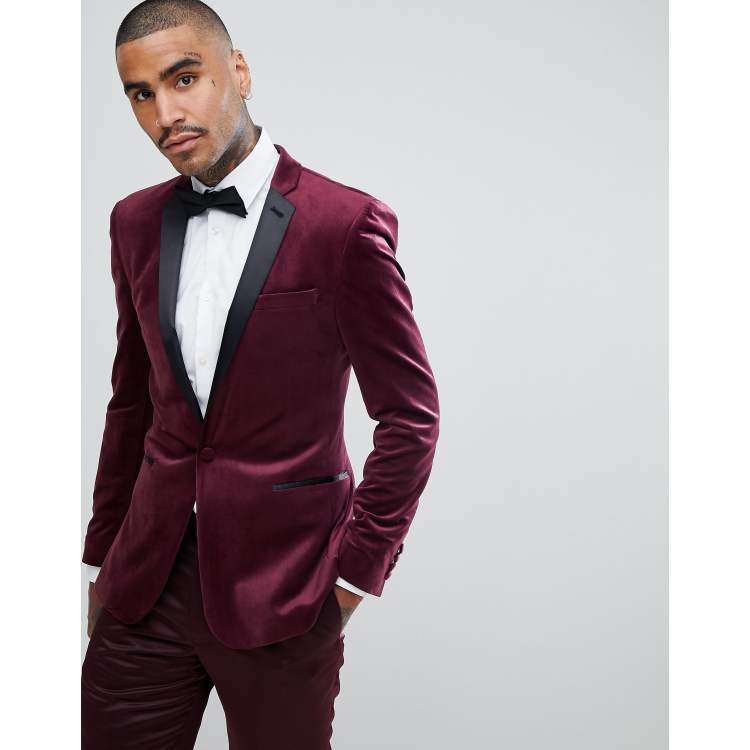 Asos burgundy velvet blazer sale