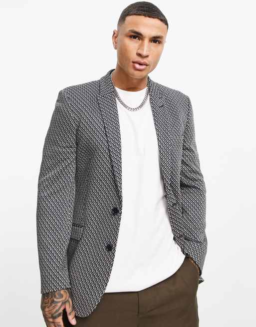 ASOS DESIGN super skinny blazer in geo jacquard in navy