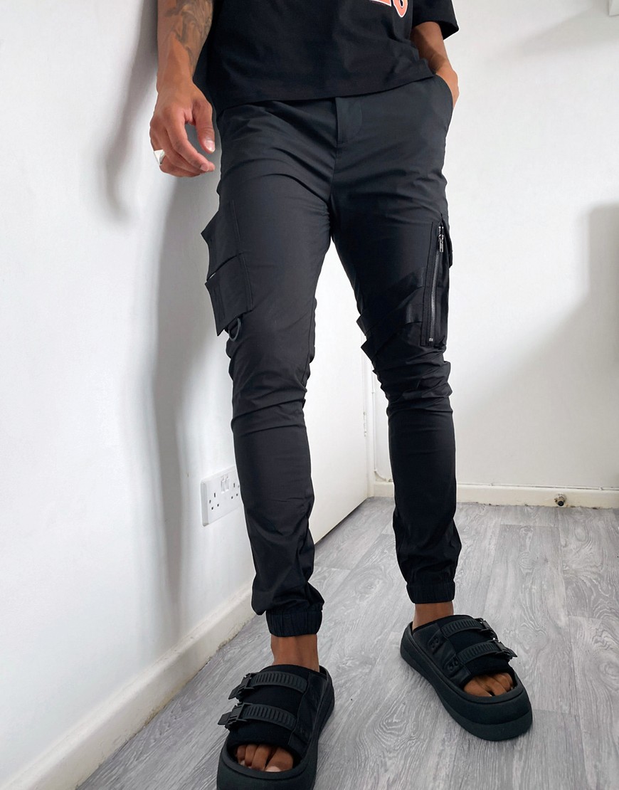 ASOS DESIGN super skinny cargo chinos with strapping-Black