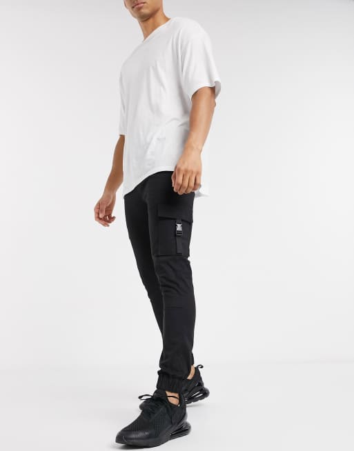 ASOS DESIGN super skinny cargo cuffed sweatpants in black