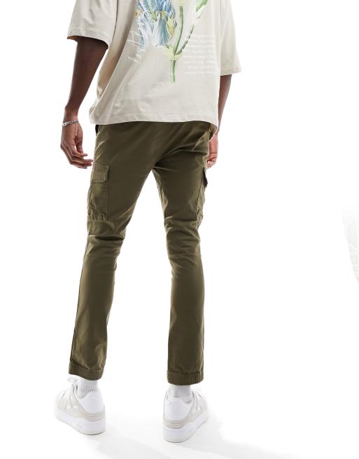 ASOS DESIGN super skinny cargo pants with cuff in khaki