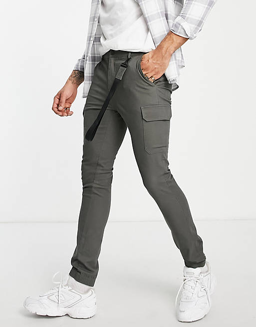 ASOS DESIGN super skinny cargo pants with tape detail in khaki