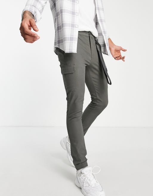 ASOS DESIGN super skinny cargo trousers with tape detail in khaki, 3 of 4