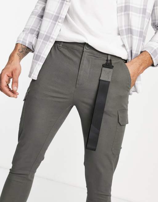ASOS DESIGN super skinny cargo trousers with tape detail in khaki, 4 of 4
