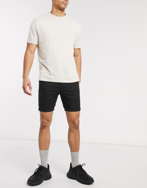 ASOS DESIGN skinny chino shorts in black