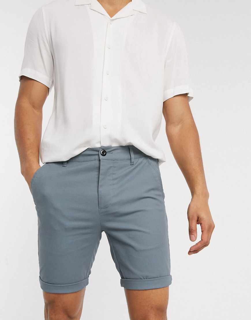 ASOS DESIGN super skinny chino shorts in washed blue