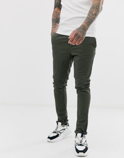 ASOS DESIGN super skinny chinos in dark ASOS Super Skinny Chinos In Dark Khaki