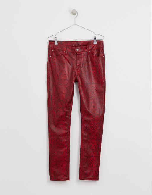 Red leather snakeskin store pants