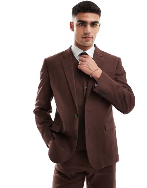 ASOS DESIGN - Super skinny colbert met linnen in bruin