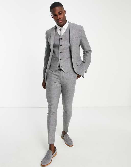 ASOS DESIGN - Super skinny colbert van wolmix met antracietgrijs visgraatmotief, 2 van 4