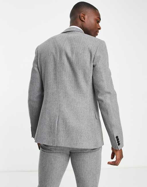 ASOS DESIGN - Super skinny colbert van wolmix met antracietgrijs visgraatmotief, 4 van 4