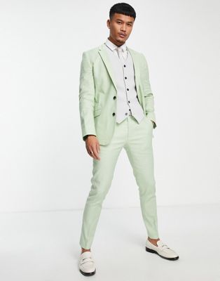 ASOS DESIGN super skinny linen mix suit trousers in sage green