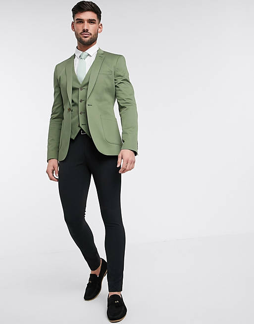 Mens Clothing Jackets Waistcoats and gilets ASOS Super Skinny Waistcoat in Green for Men 