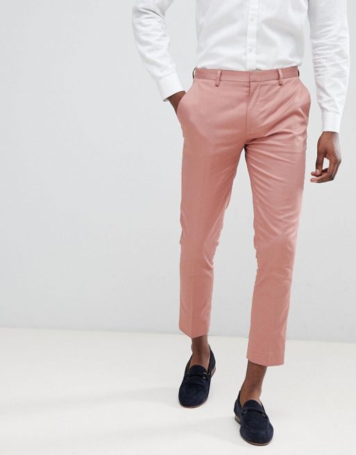 ASOS DESIGN super skinny crop smart trousers in dusky pink cotton ...