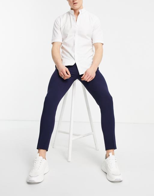 Smart navy cropped clearance trousers