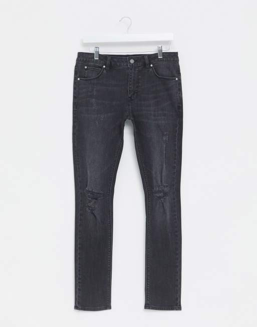 ASOS DESIGN super skinny denim jeans in washed black with rips