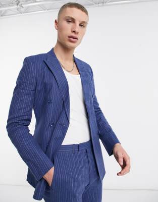 blue suit with pinstripes