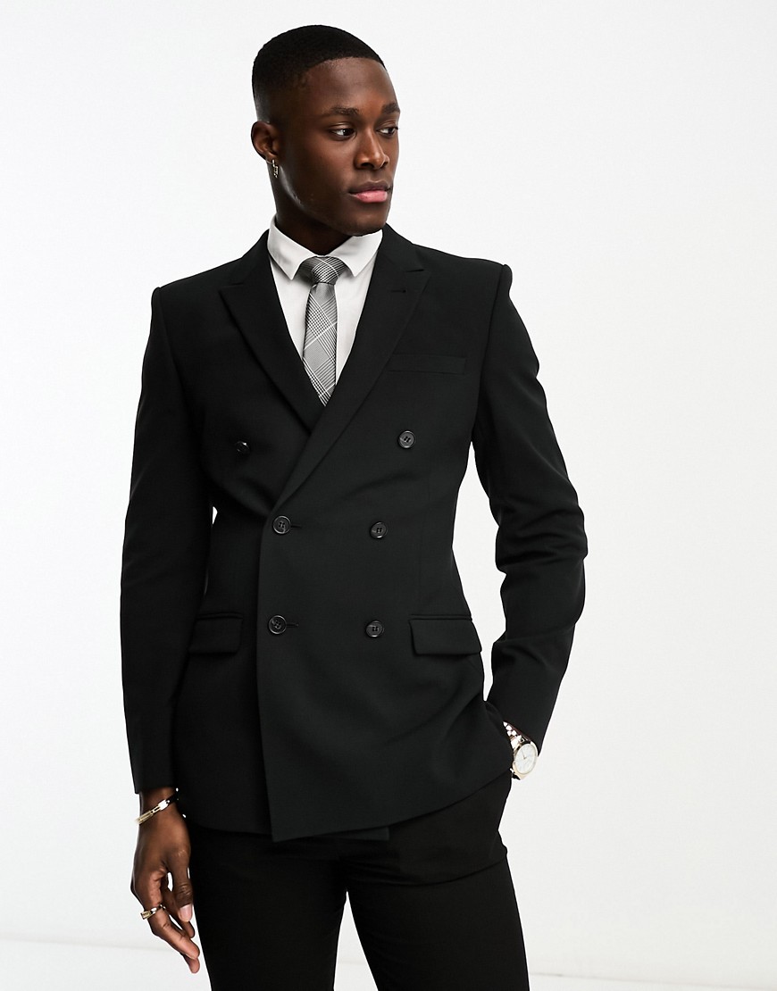 ASOS DESIGN super skinny double breasted suit jacket in black