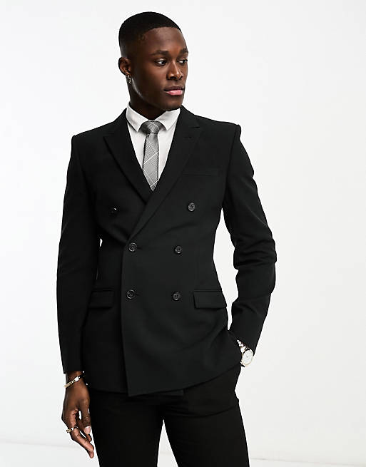 ASOS DESIGN super skinny double breasted suit jacket in black | ASOS