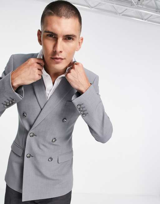 ASOS DESIGN super skinny double breasted suit jacket in stone