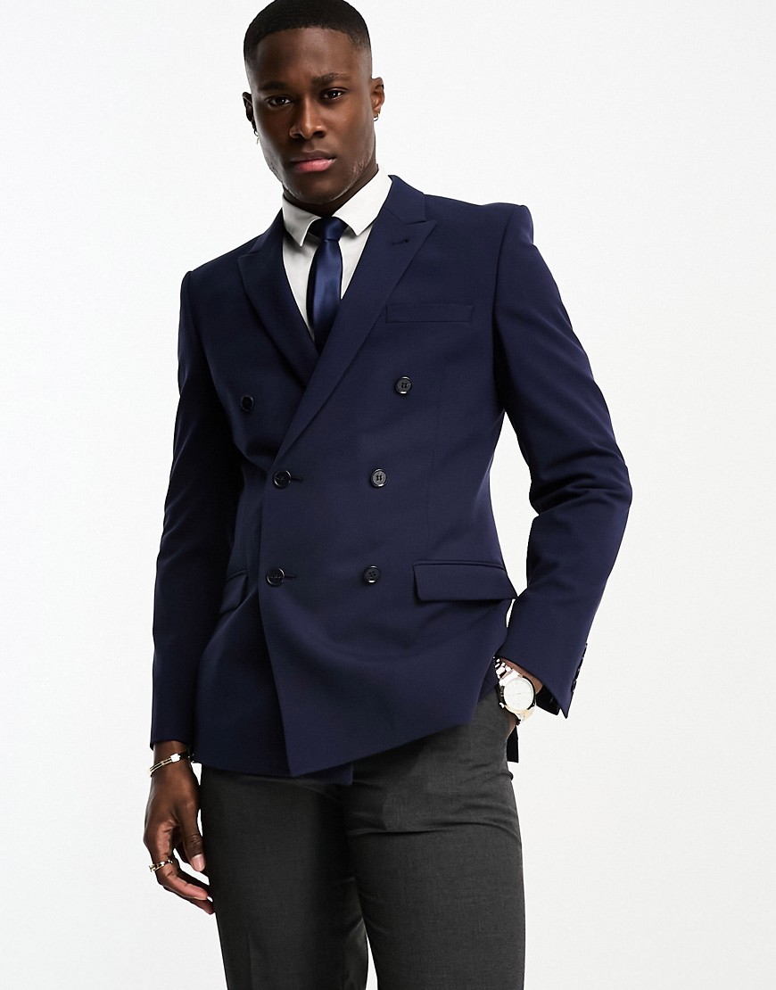 ASOS DESIGN super skinny double breasted suit jacket in navy