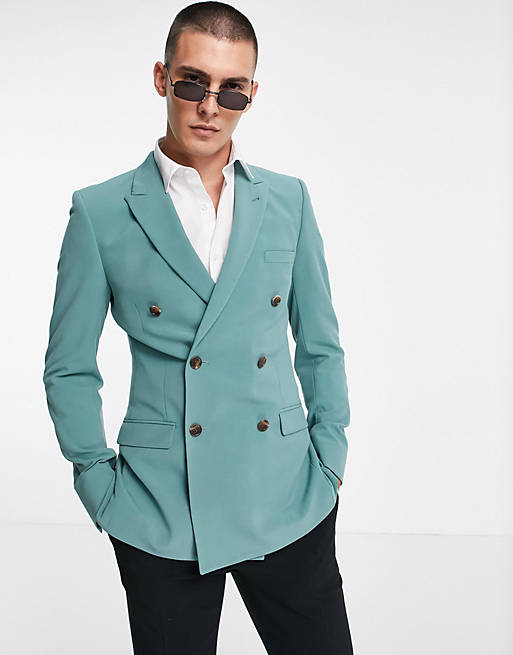 ASOS DESIGN super skinny double breasted suit jacket in sage green