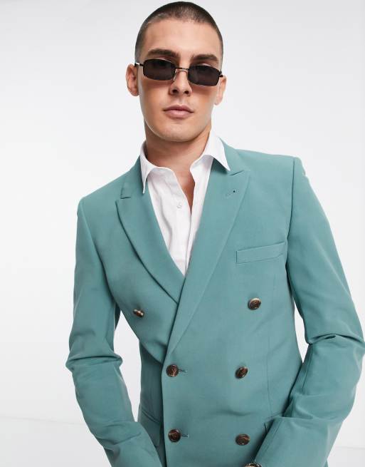 ASOS DESIGN super skinny double breasted suit jacket in stone