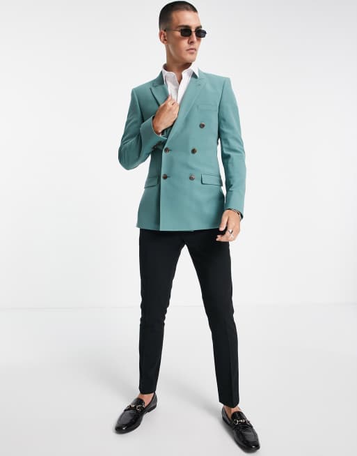 Teal double hotsell breasted suit