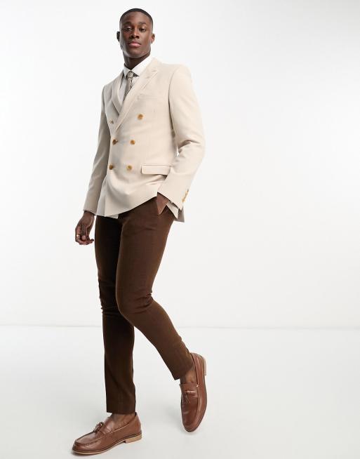 ASOS DESIGN super skinny double breasted suit jacket in stone