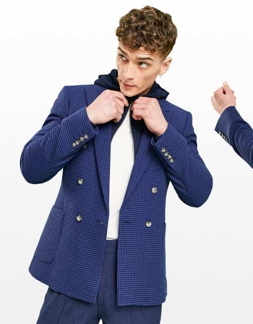 ASOS Design Wedding Skinny Blazer with Gold Buttons in Navy