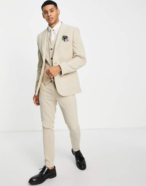 ASOS DESIGN - Super-skinny habitbukser i kamelbrunt crosshatch-mønster, 4 af 4