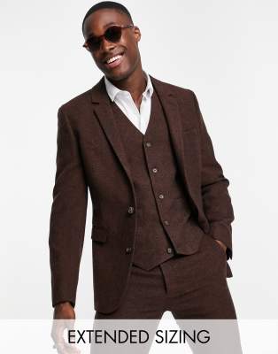 ASOS DESIGN - Super Skinny-habitjakke i mørkebrun tweed-uldblanding