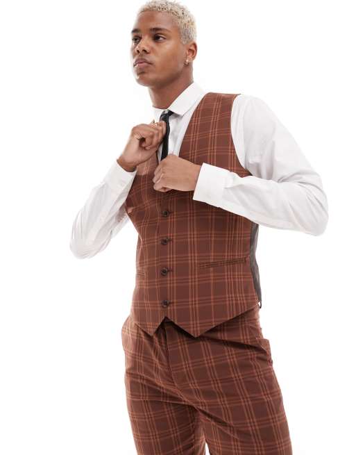 ASOS DESIGN - Super skinny-habitvest i beige med tonede tern