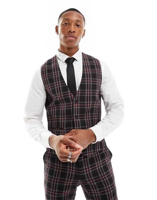 ASOS DESIGN - Super skinny-habitvest med mørkegrønne skotsktern