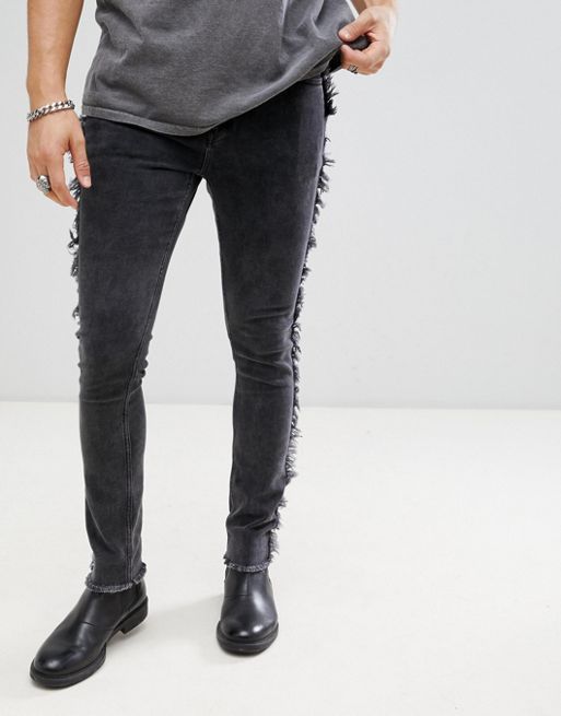 ASOS Super Skinny Jeans In Washed Black With Silver Stripe