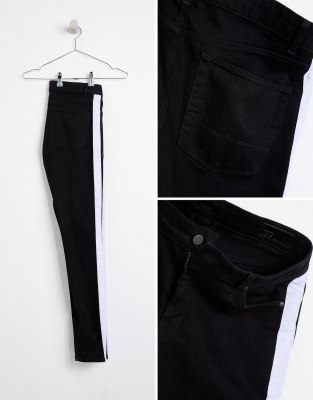 black jeans white stripe mens