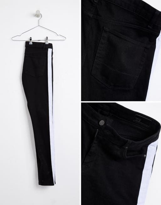 Black jeans with white stripe down store the side