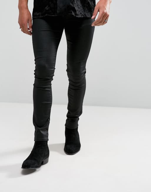 Black coated store skinny jeans mens