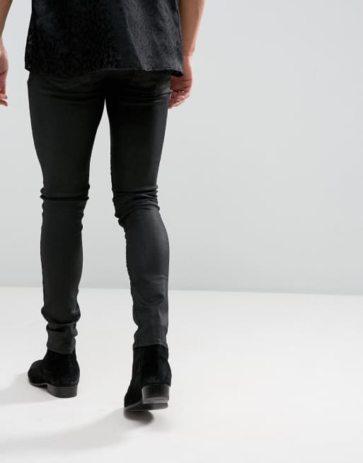 ASOS DESIGN skinny jeans with coated denim in black with biker detail